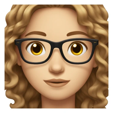 Long brown wavy hair brown eyes glasses with black cat  sticker