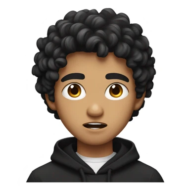a young male with medium skin and curly black hair, wearing a black hoodie, angry expression sticker