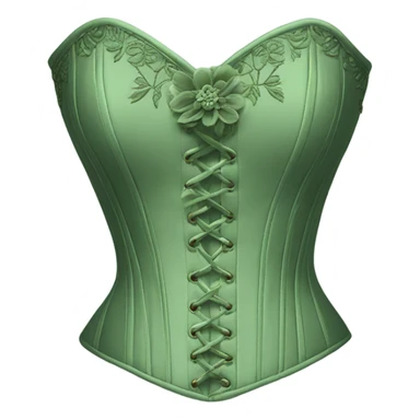 Sage green corset with flower embroidery, isolated sticker