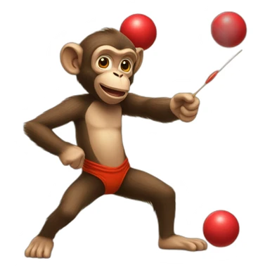 A monkey throws darts at a red ball sticker