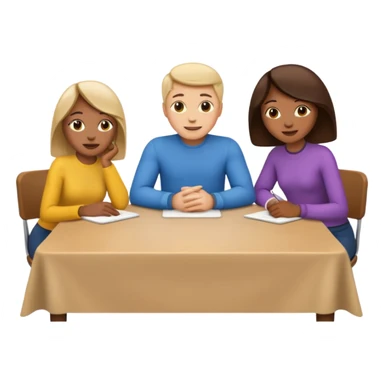 emojis de 3 personas en una mesa debatiendo ideas sticker