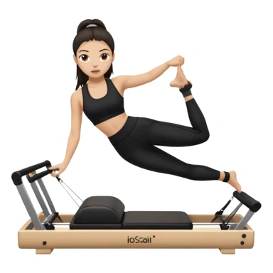 a girl doing reformer pilates, she is wearing a black fit and she has dark straight and loose hair sticker
