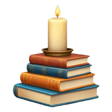 stack of books and a candle emoji by a window with rain and cool autumn scenery sticker
