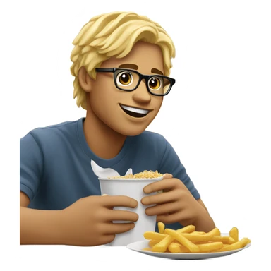 blond young guy with glasses eating mc Donald’s sticker