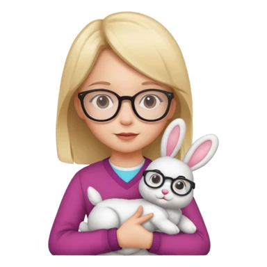 Girl kid with glasses → holding a toy rabbit sticker