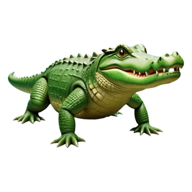 cinematic-crocodile-realistic-full-body-on all fours-emoji,-massive-scaled-body-partially-submerged-in-shallow-water,-head-tilted-dramatically,-rough-green-and-brown-hide-textured-with-deep-ridges,-simplified-yet-realistic-focused-features, head held high sticker