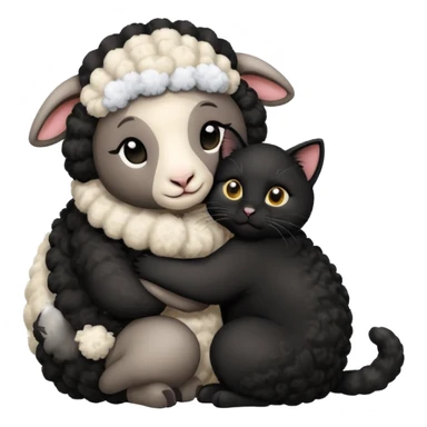 SHeep hugging 1 black cat sticker