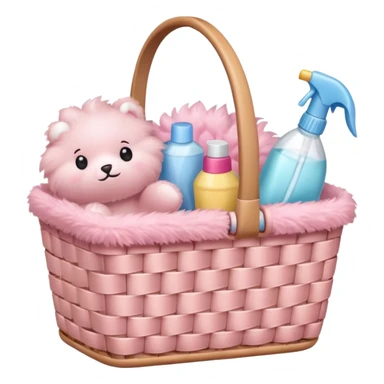 Basket with soft pink cleaning supplies sticker