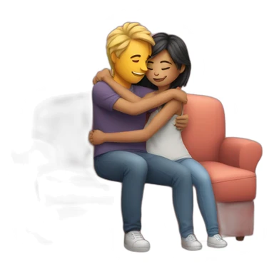 Couple hug couch cat sticker
