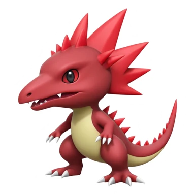 A 3D CGI model of a red-colored edgy kawaii Axew-Tyrantraum-Larvitar-Fakémon-Pokémon-Digimon-creature (full body) sticker