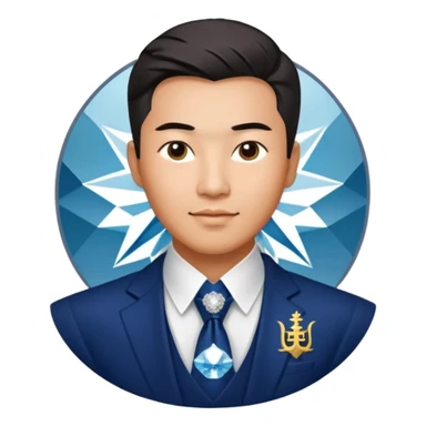 A proud Asian man with sharp rationality and a keen eye for ambitious career moves. Dressed in dazzling diamonds and luxury, he radiates confidence, success, and sophistication. The Hong Kong University emblem signifies his relentless pursuit of excellence. sticker