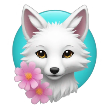 white fox with cyan hair on heaf and pink flower in it sticker