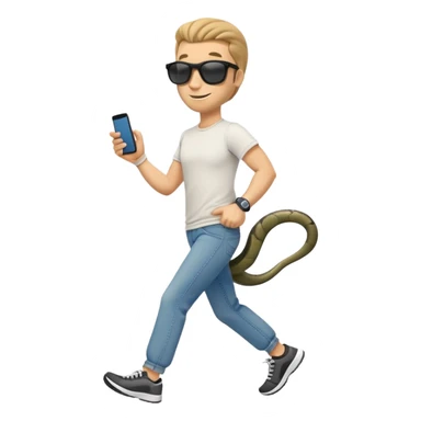 friendly anthropomorphised snake in jeans and a t-shirt, wearing dark sunglasses, jogging upright in standard pose sticker