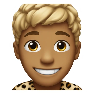 smiling boy in leopard print and small gap in front teeth center  sticker