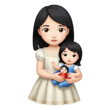 a Toddler black hair girl holding 1 russia doll sticker