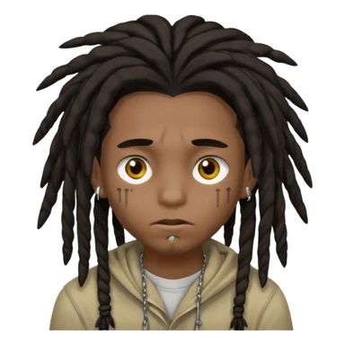 Dark-haired boy with medium-sized dreadlocks that cover part of his face and piercings sticker