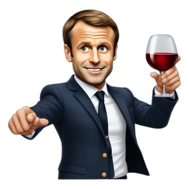 Emmanuel Macron avec un verre de vin rouge sticker