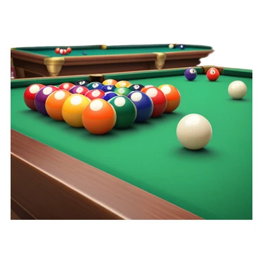 A close-up of a billiard table with a cue stick lined up to strike a colorful set of balls. The focus is on the precision of the shot, with the table’s green surface and the triangular arrangement of balls, creating a dynamic scene of strategy and concentration in the game of billiards. sticker