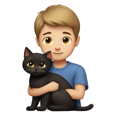 Boy with short hair cuddling dark brown cat sticker