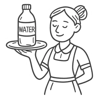 premium water bottle exposed on a premium plate by a high standard waitress sticker