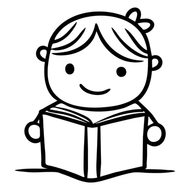 Literacy app icon with child reading a book sticker