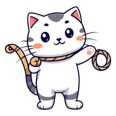 a cute cat holding rope in his hand sticker