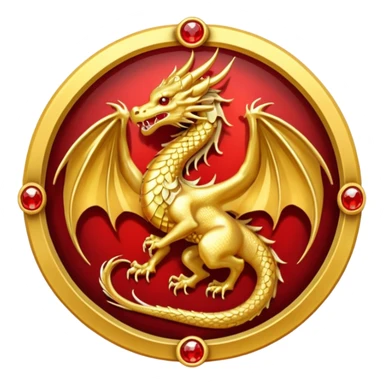 Golden Dragon with wings crest/brosch in a circle with red gems sticker