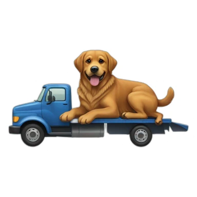A rottweiller and A Golden retriever hugging a rottweiller on a moving truck sticker