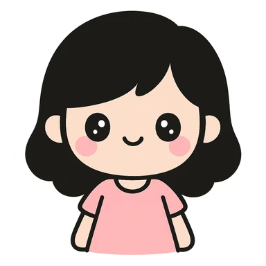 a girl with black hair, kawaii style sticker