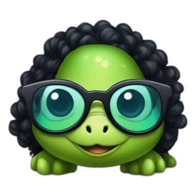 Sexy Turtle with glasses and long black curly hair sticker