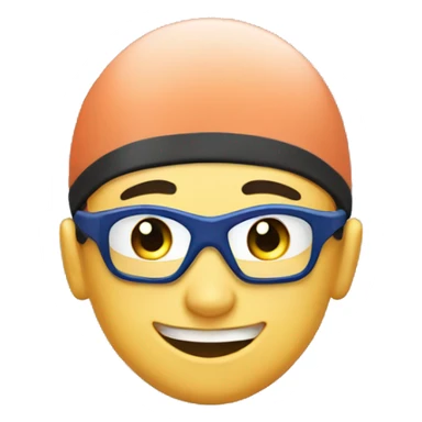 Swimmer in great mood and feeling perfect after the workout. Swimmer is in the swimming pool. He has swimming cap and swimming goggles. His face should show his great mood sticker