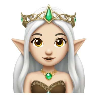 elf princess with pointy ears, white skin, dark brown hair with jewellery,  sticker