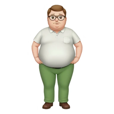 Peter Griffin from Family Guy with a pregnant belly, green pants, white shirt, glasses, and double chin sticker