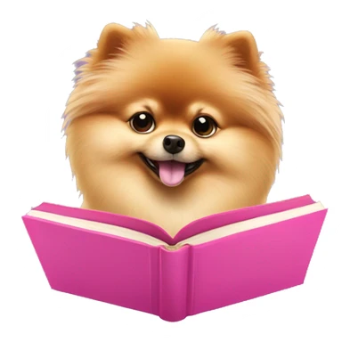 a pomeranian spitz reading a pink book sticker