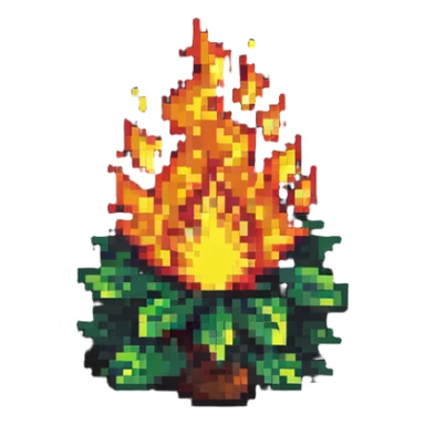 bush with fire flames engulfing it sticker