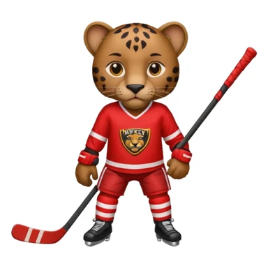 Brown Panther in red hockey jersey with hockey stick  sticker