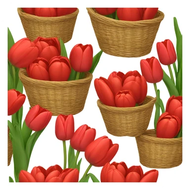 red tulips in basket without handle sticker