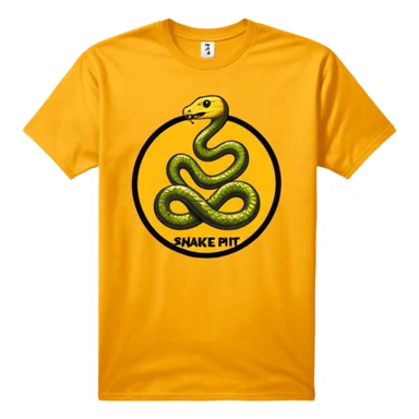 Gold T-shirt reads snakepit skatepark sticker