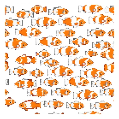 A pixelated clown fish with orange and white pattern sticker
