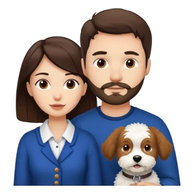 scottish man with stubble, brunette woman and one white fluffy dog sticker