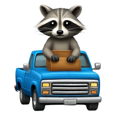 Raccoon steering blue pickup truck old school sticker
