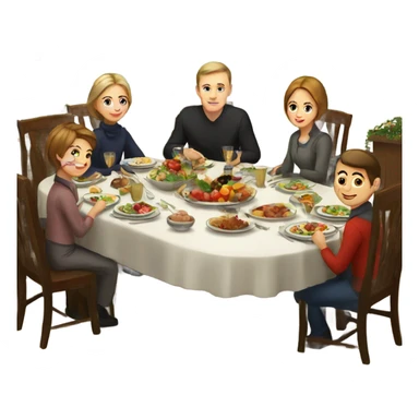 Russian family sitting at the New Year's table sticker