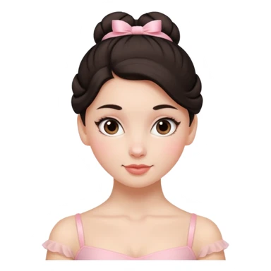 white girl with one ballet bun, dark hair,  sticker