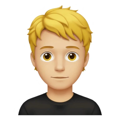 a yellow-faced standard man short wavy light-brown hair wearing a black t-shirt, face and shoulders. The yellow of the face is very bright. sticker