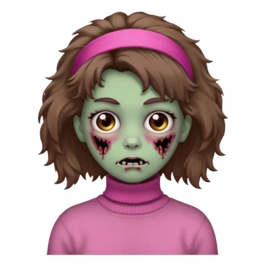 brown fluffy haired zombie with pink turtleneck sweater and hair band sticker