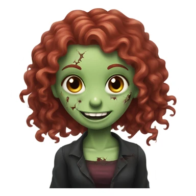 Happy zombie girl red long curly hair with both hands in the sue, black blouse sticker