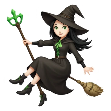 wicked looking witch flying high in the air on a broom sticker