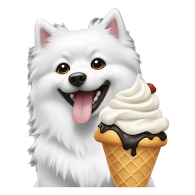 Black-white spitz eats ice cream  sticker