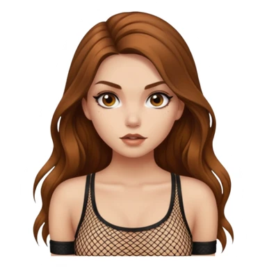 a pretty bratz fair girl with brown long hair styled well, looking like a baddie in a fishnet top sticker