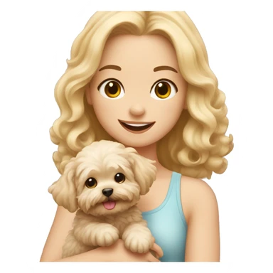Cute blond girl holding a maltipoo  sticker